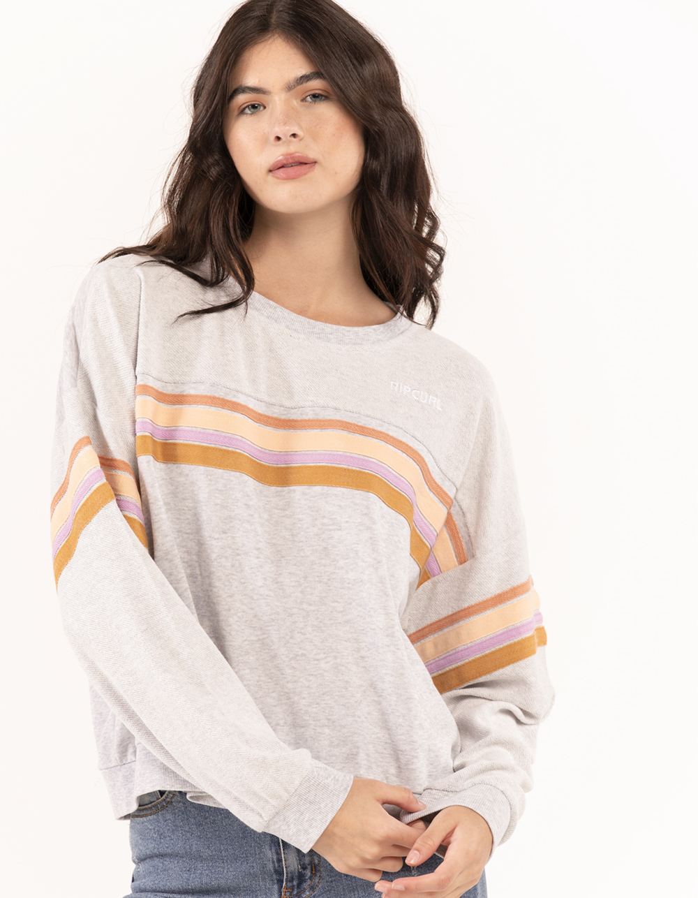 RIP CURL Swell Womens Fleece Crewneck Sweatshirt HEATHER GRAY Tillys