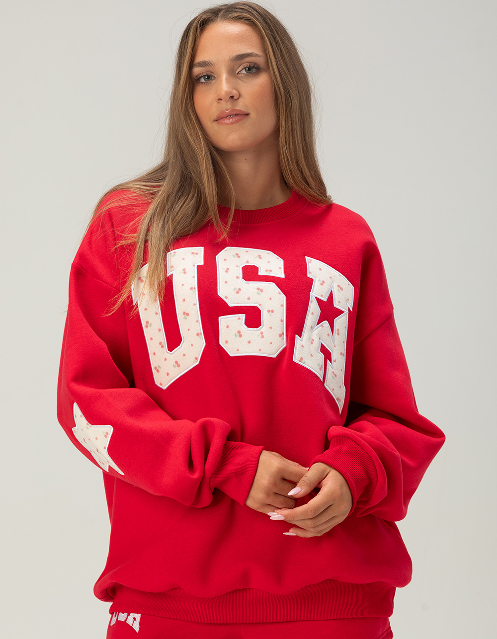 HAPPY CAMP3R USA Womens Crewneck Sweatshirt - RED