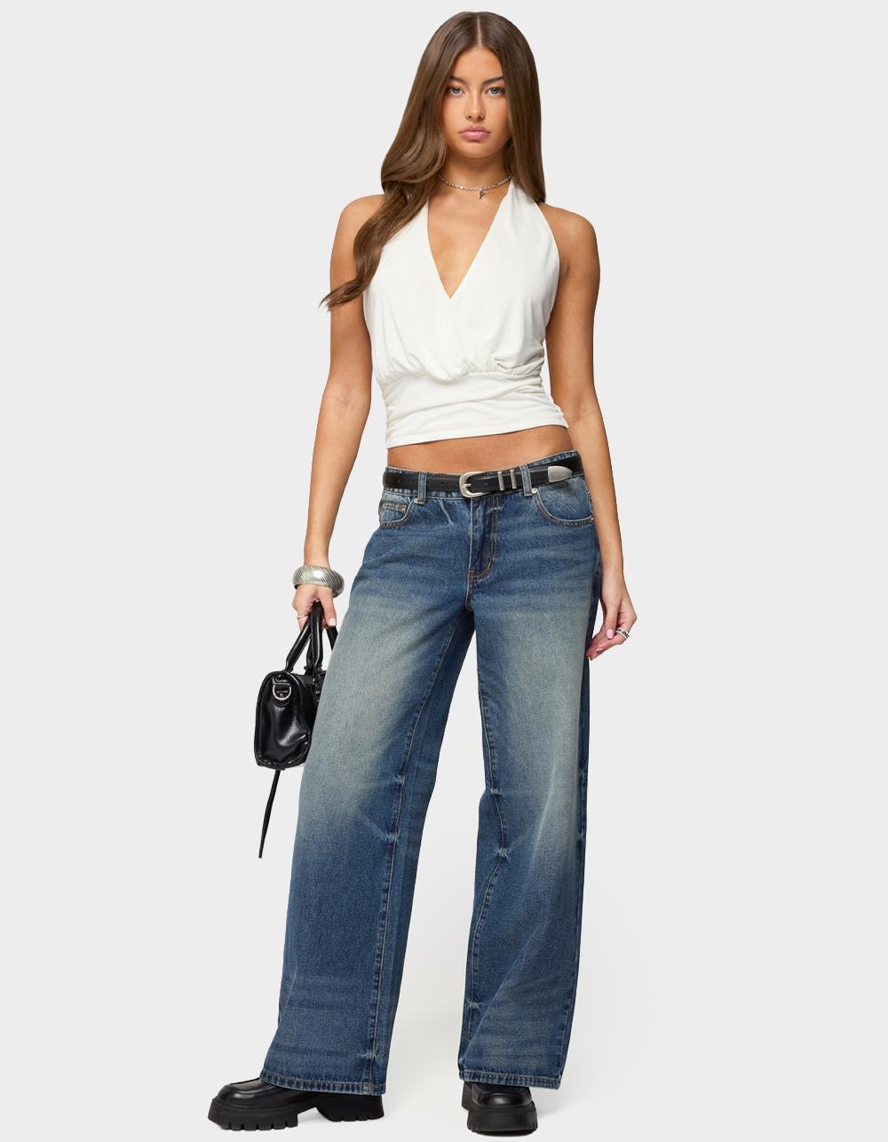 EDIKTED Niya V-Neck Halter Top - WHITE