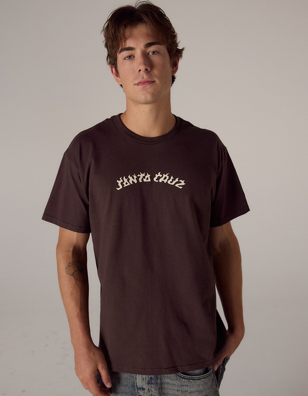 SANTA CRUZ Flame Arc Mens Tee - CHOCOLATE
