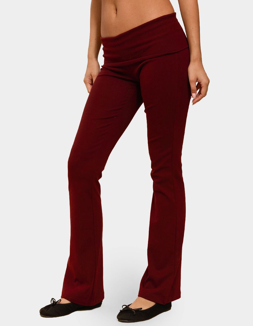 EDIKTED Ivanne Foldover Flared Pants - DK RED