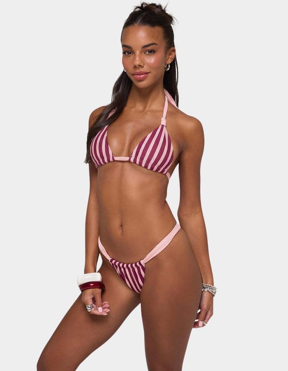 EDIKTED Esmer Knotted Striped Bikini Top - PINK