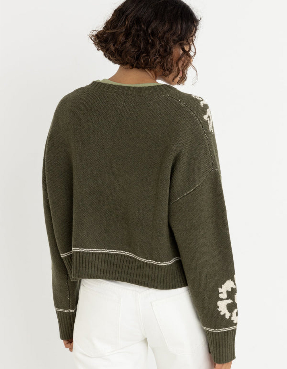 RHYTHM Antique Floral Womens Crop Cardigan - OLIVE