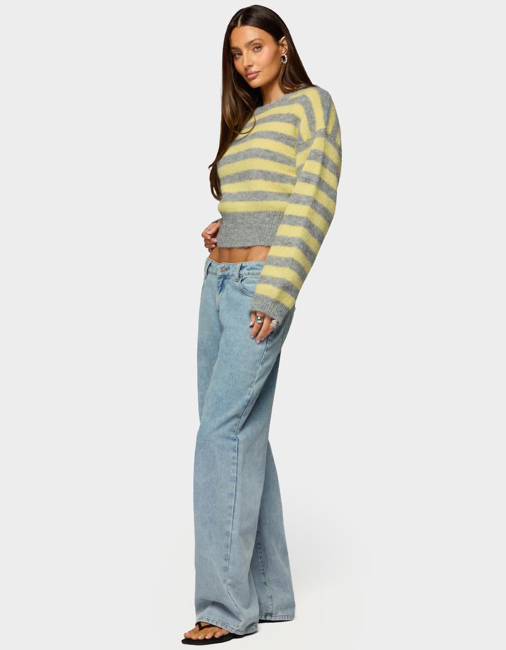 EDIKTED Penelope Fuzzy Striped Sweater - GRAY