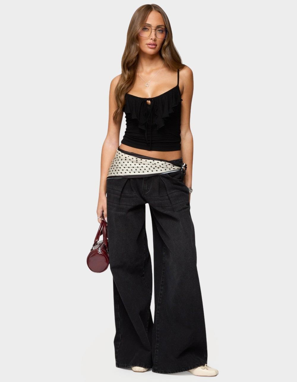 EDIKTED Jezebel Ruffle Tank Top - BLACK