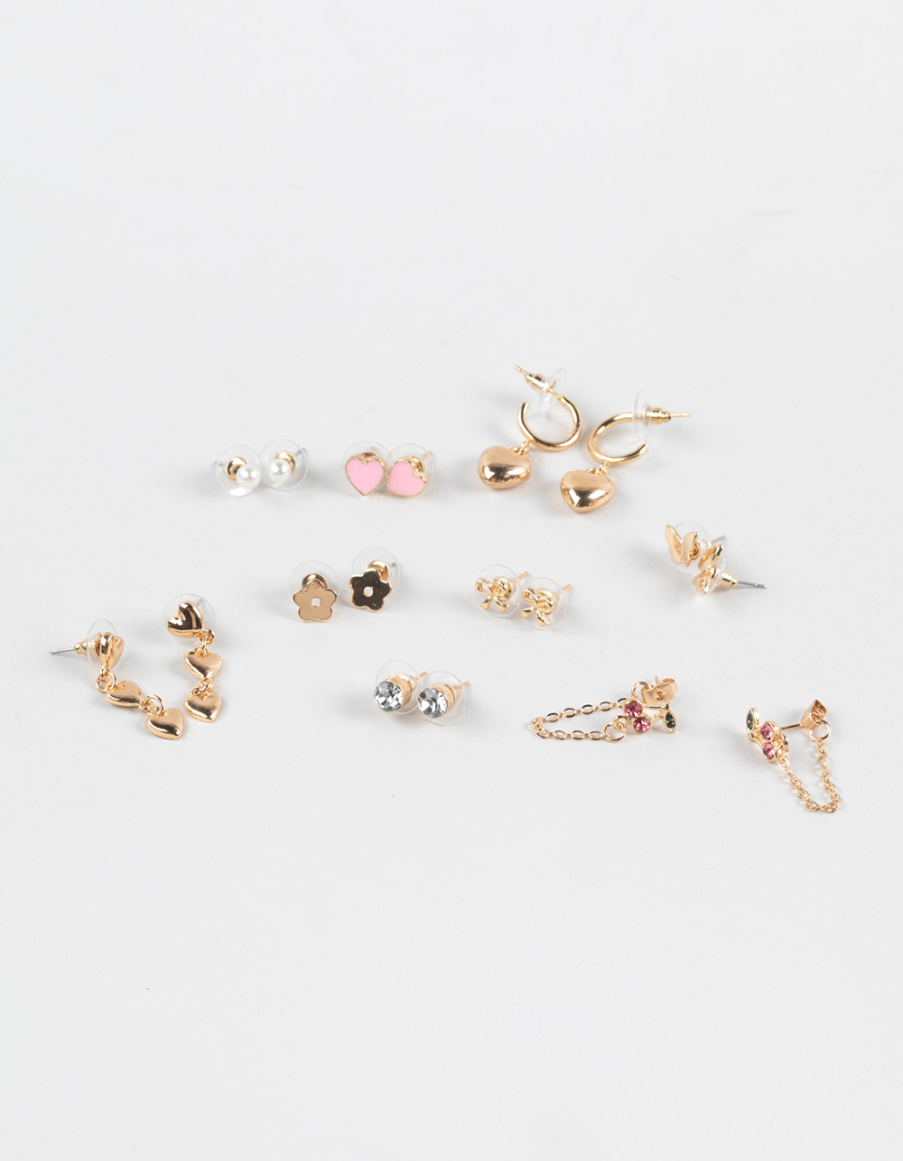 FULL TILT 9 Pack Heart Cherry Butterfly Earrings - GOLD