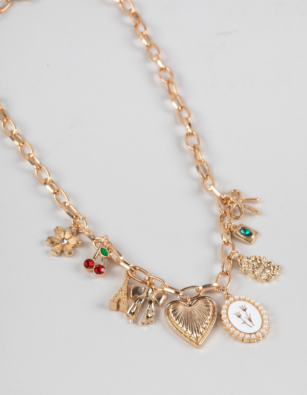 FULL TILT Heart/Bow/Cherry Charm Necklace - GOLD