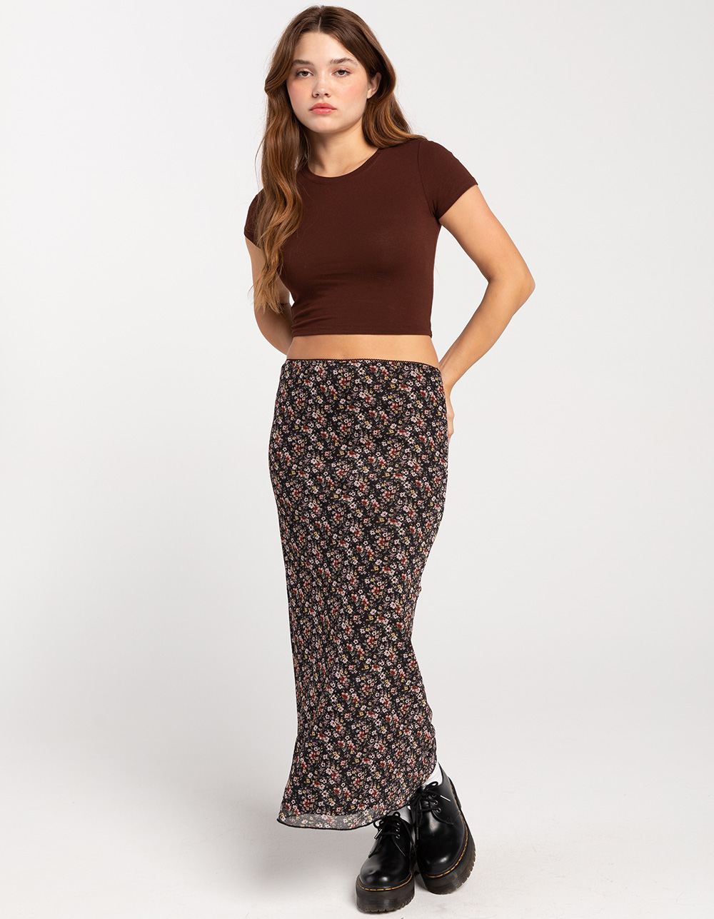 BOZZOLO Womens Cropped Tee - DARK BROWN