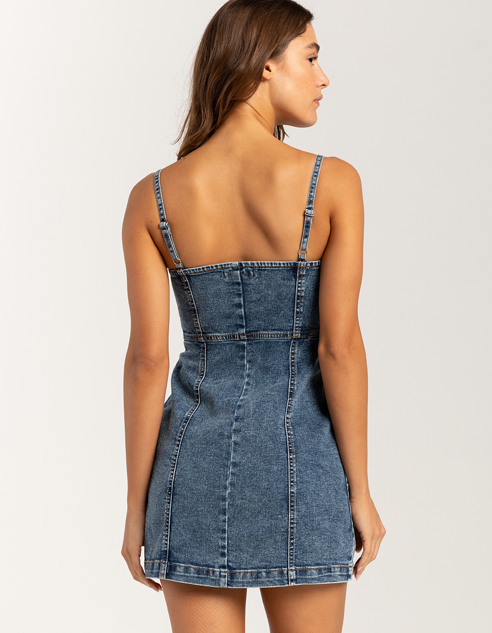 RSQ Womens Button Front Denim Dress - MEDIUM WASH