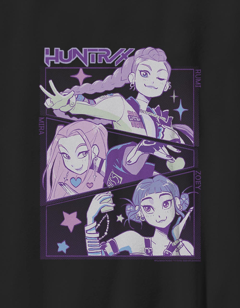 KPOP DEMON HUNTERS Huntrix Group Panels Unisex Kids Tee - BLACK