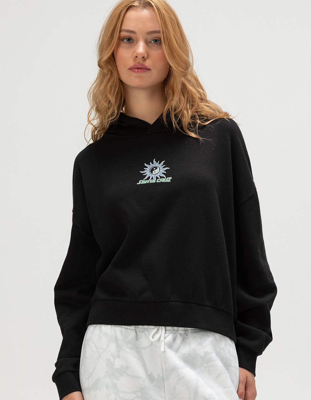 SANTA CRUZ Sol Spiral Womens Crop Hoodie - BLACK