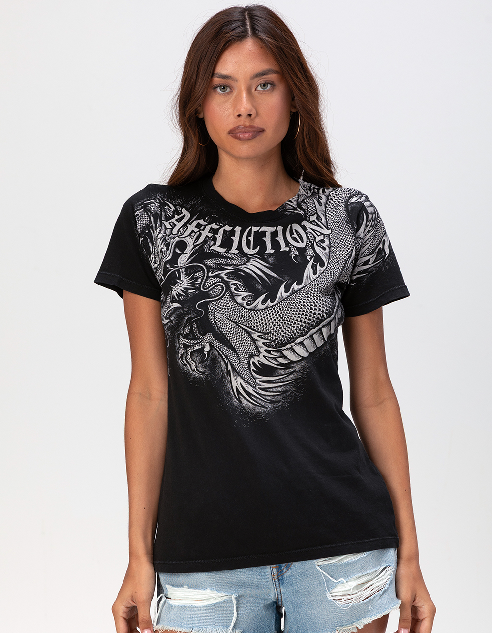 AFFLICTION Ryu Moon Womens Tee - BLACK