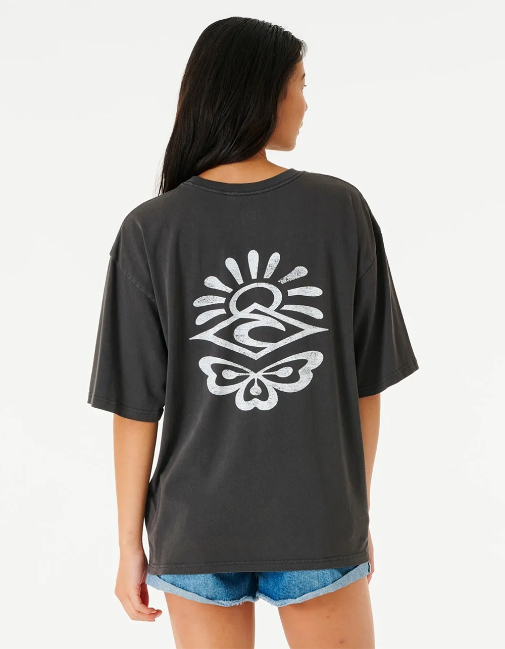 RIP CURL Breaker Womens Oversized Heritage Tee WASHED BLACK Tillys