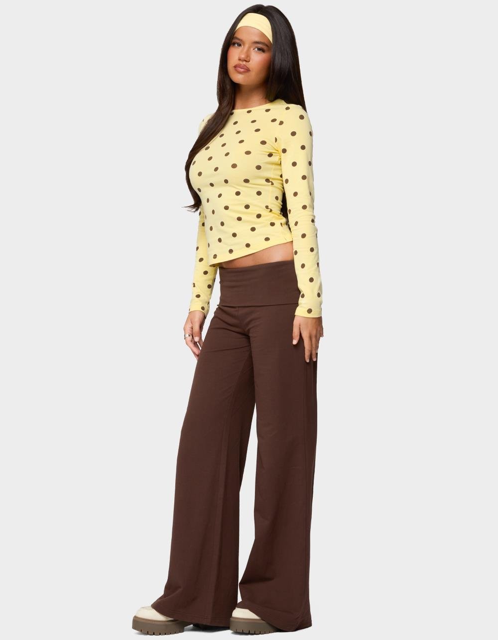 EDIKTED Wide Leg Fold Over Pants