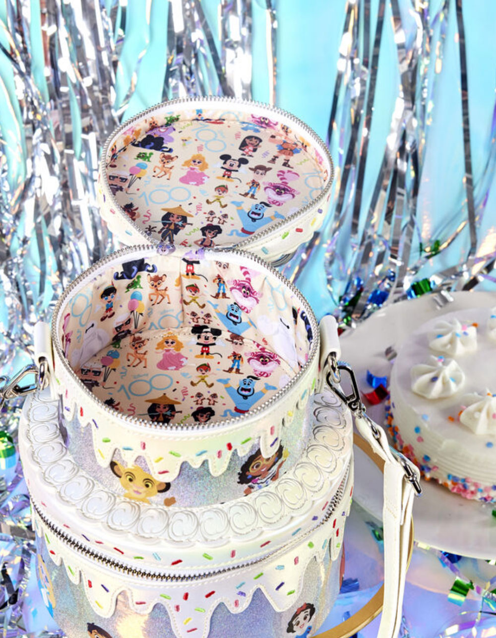 LOUNGEFLY Disney100 Anniversary Celebration Cake Crossbody Bag MULTI