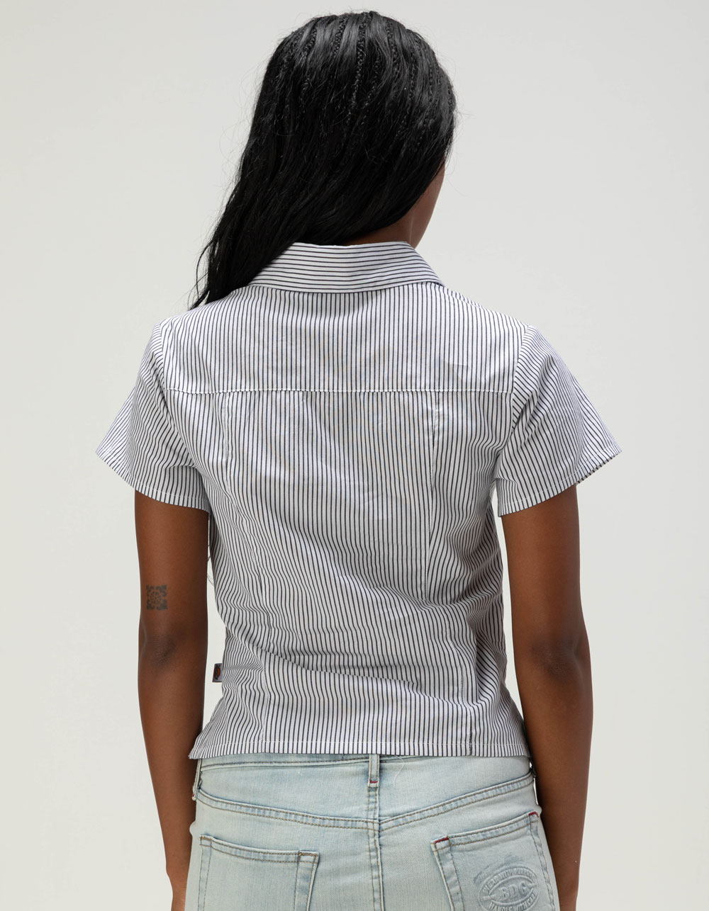 DICKIES Pinstripe Womens Button Up Shirt - BLK/WHT