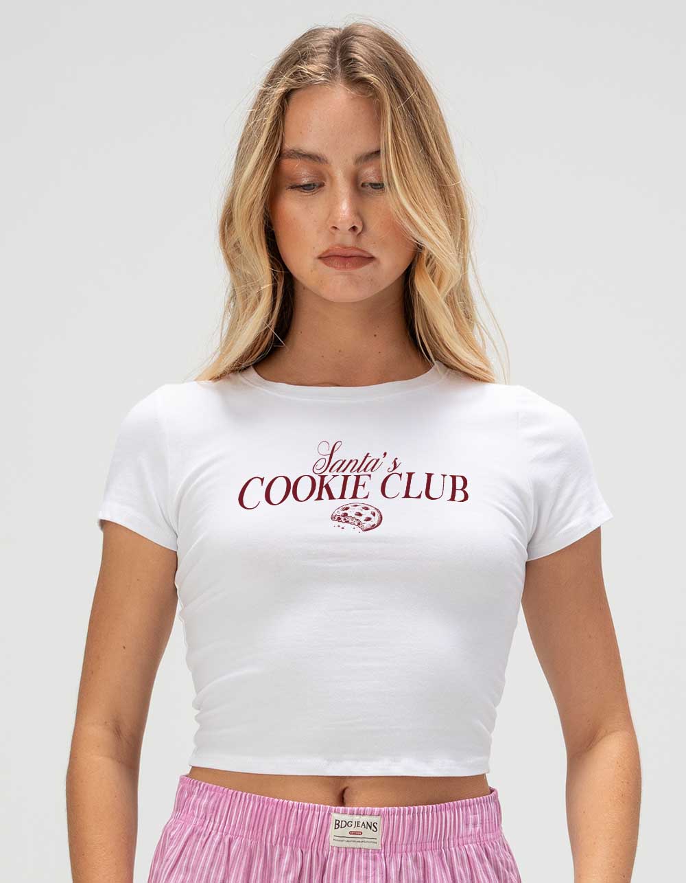 SANTA Cookie Club Womens Baby Tee - WHITE