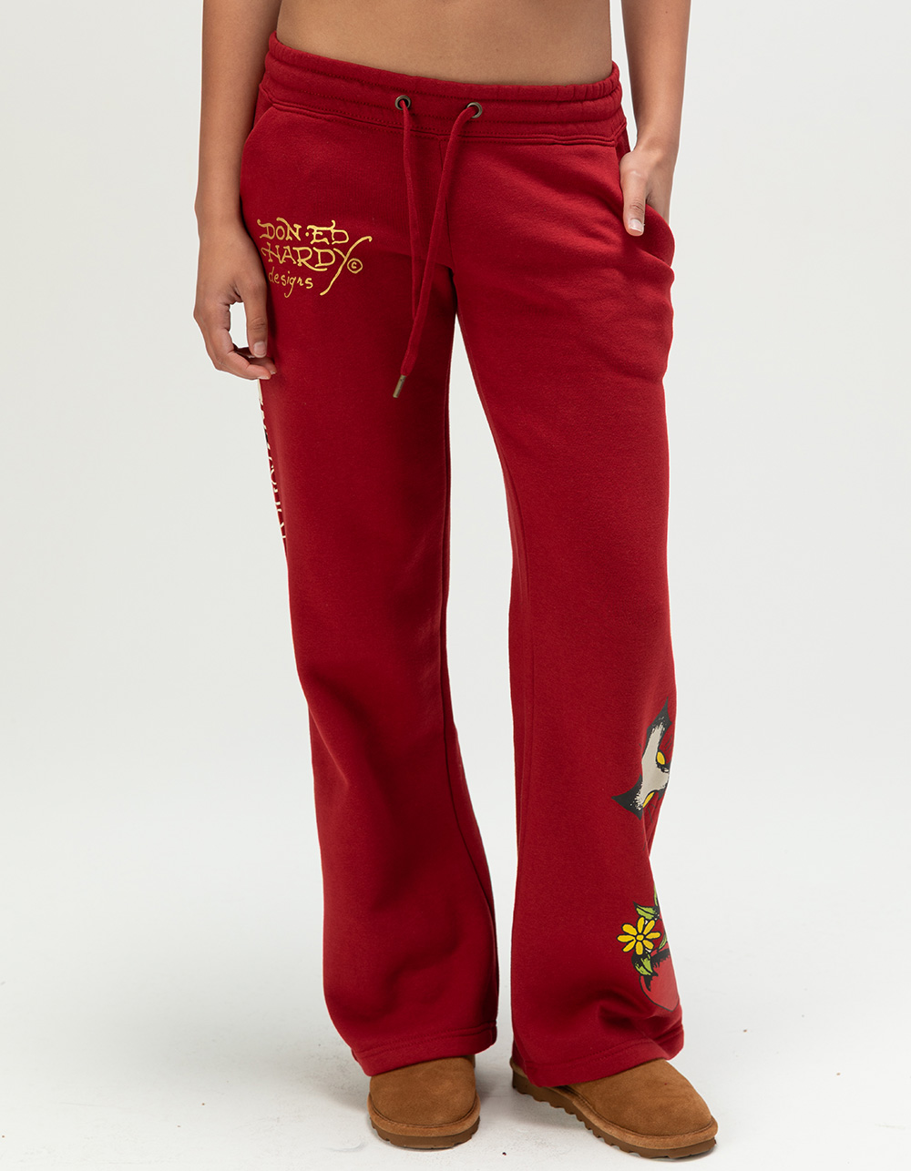 ED HARDY Sacred Heart Womens Sweatpants - BURGUNDY