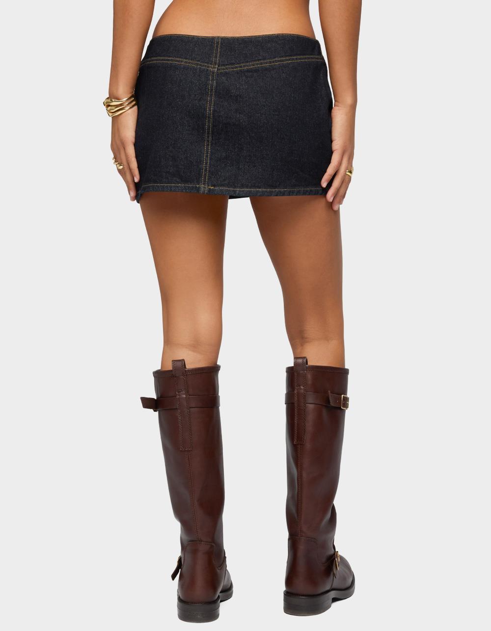 EDIKTED Leire No Waistband Denim Mini Skort - DARK BLUE