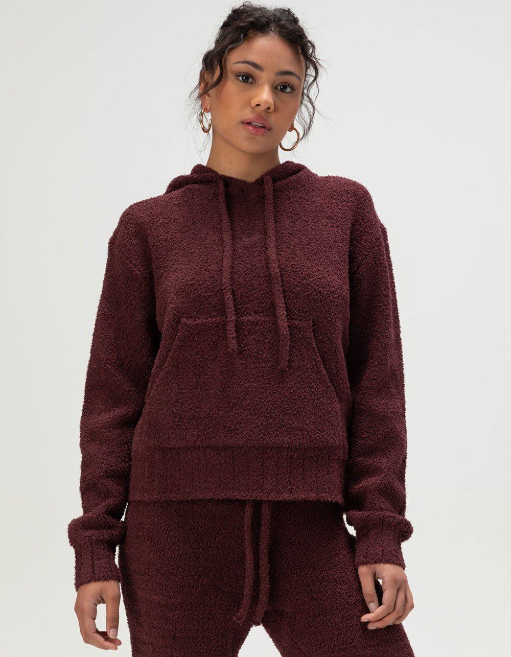 NIKE Sportswear Phoenix Cozy Womens Loose Knit Bouclé Hoodie - BURGUNDY