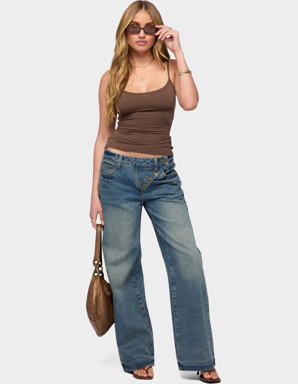 EDIKTED Moxlan Slanted Button Low Rise Baggy Jeans - LIGHT BLUE