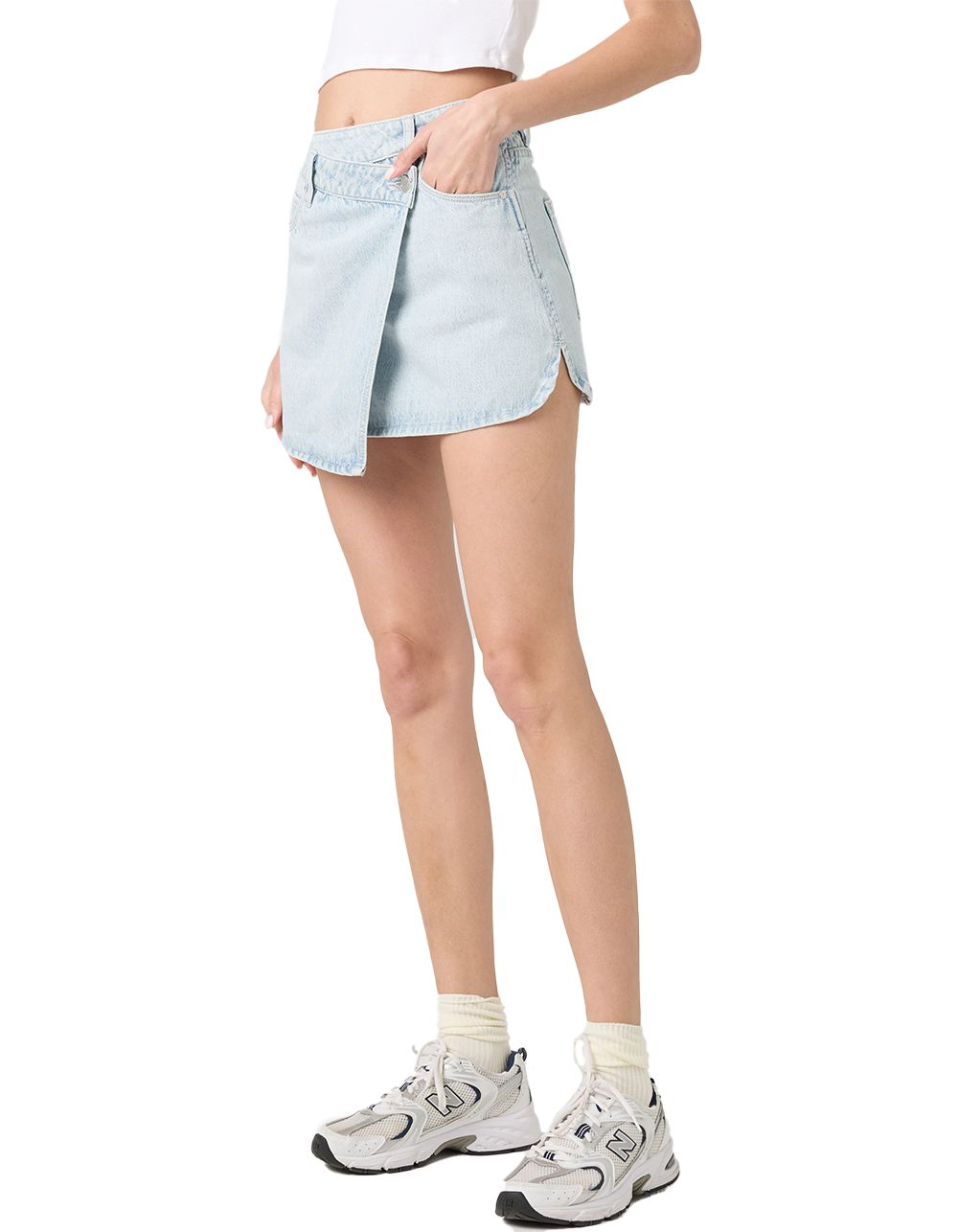 BLANK NYC Denim Cross Over Wrap Womens Mini Skirt - LIGHT INDIGO