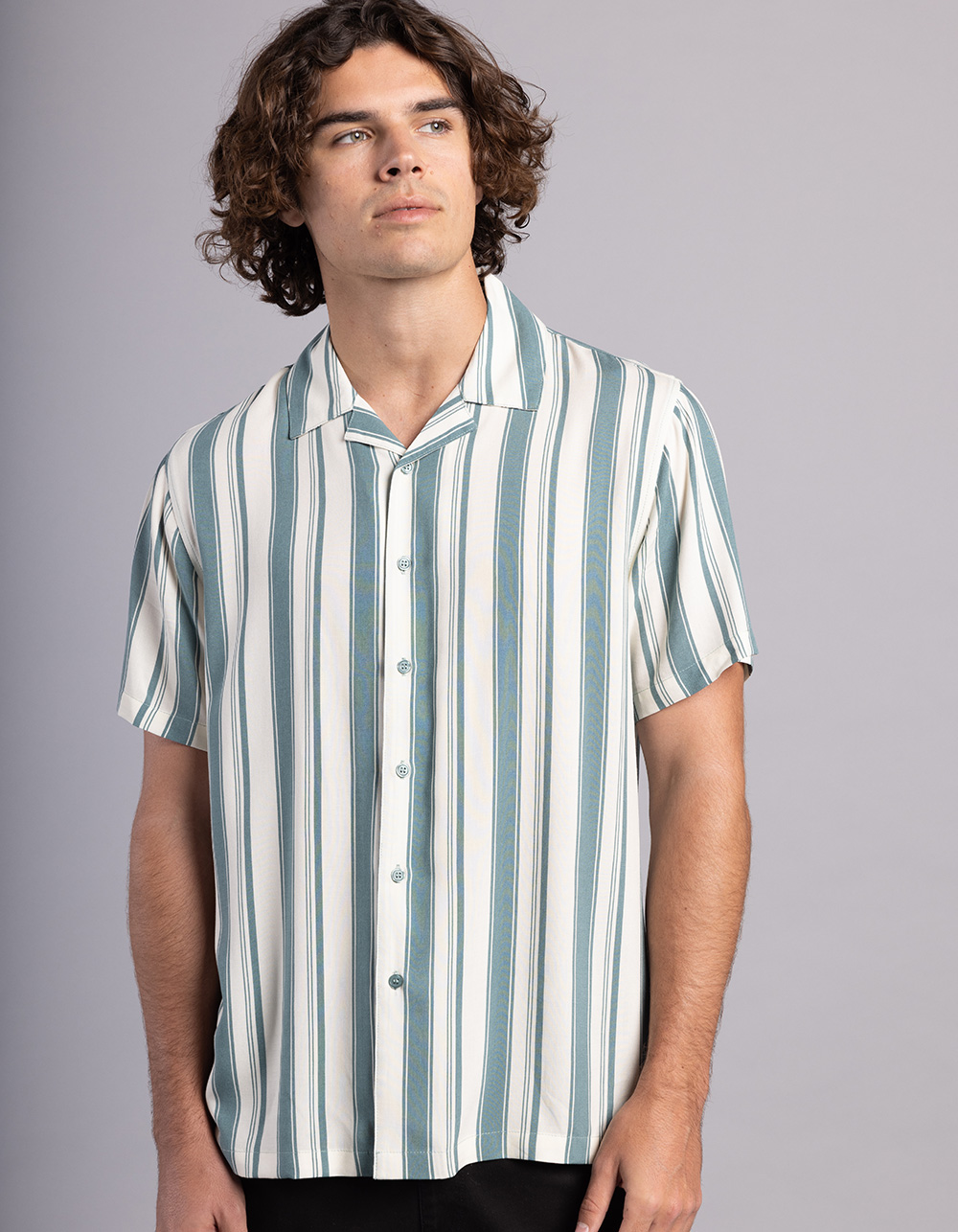 RSQ Mens Simple Stripe Button Up Shirt - PINE