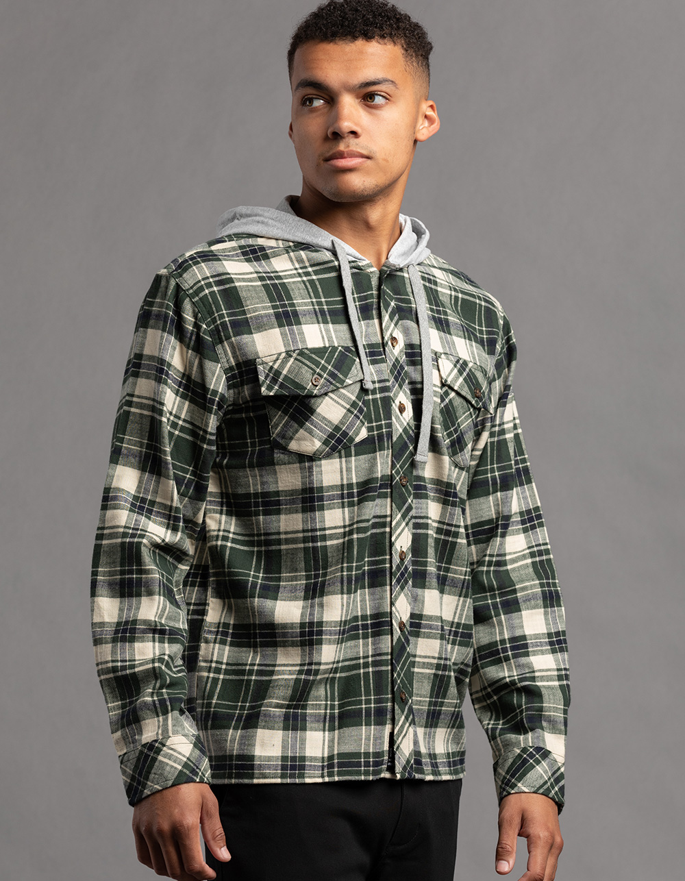 RSQ Mens Plaid Hooded Flannel - GREEN COMBO | Tillys
