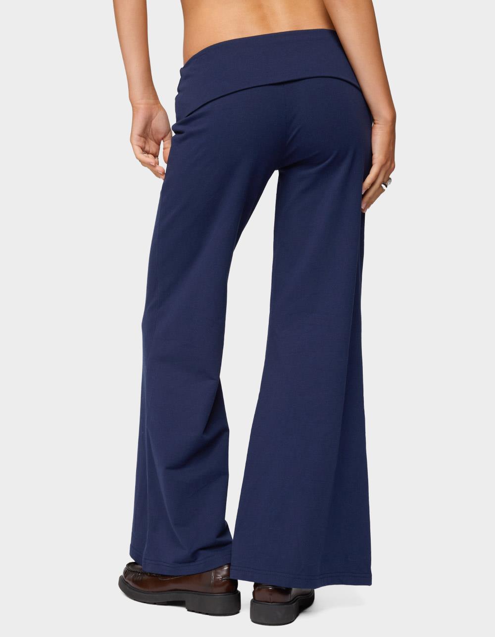 EDIKTED Petite Wide Leg Fold Over Pants - NAVY
