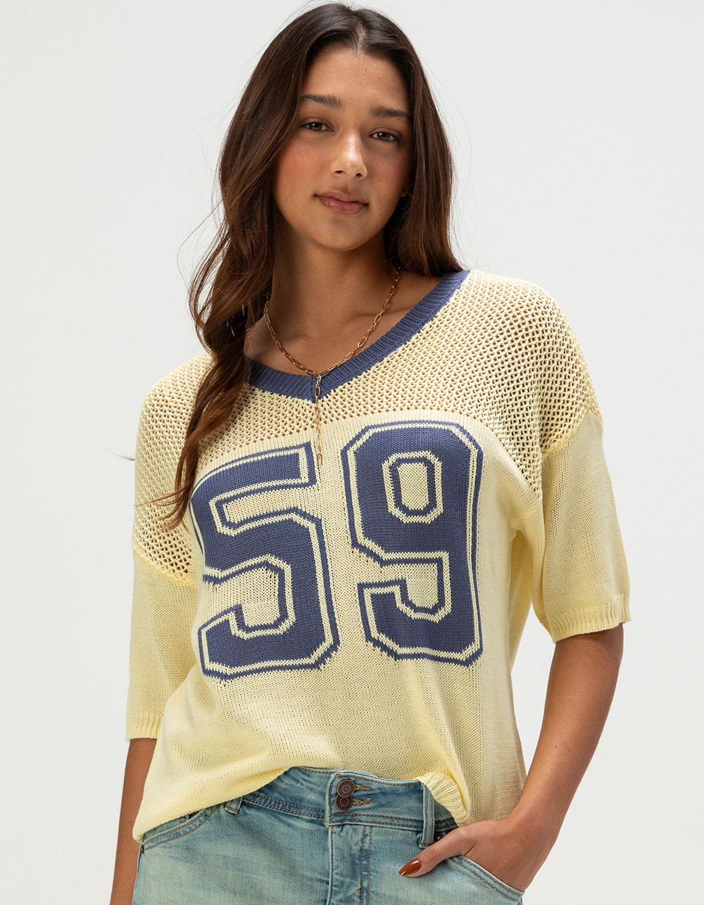 RSQ Womens Short Sleeve Jersey Sweater - YELLOW