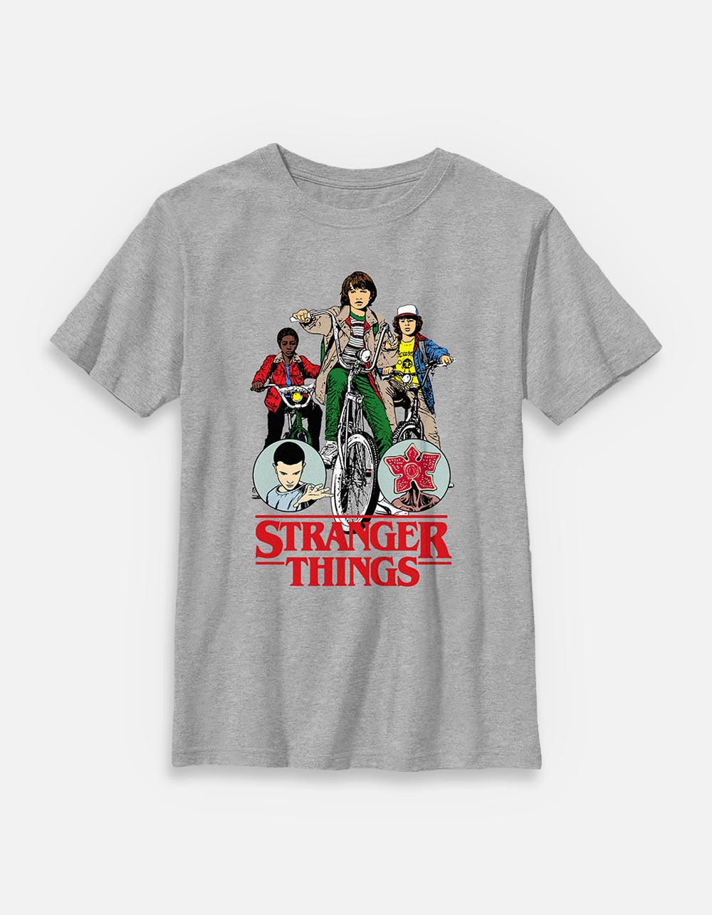 STRANGER THINGS Bike Boys Unisex Kids Tee - HEATHER GRAY