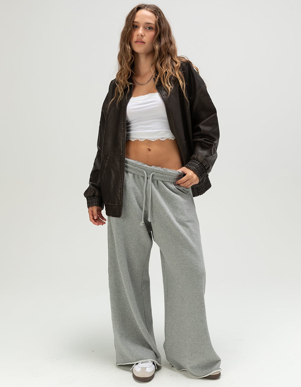 RSQ Womens Oversized Faux Leather Bomber Jacket - BROWN