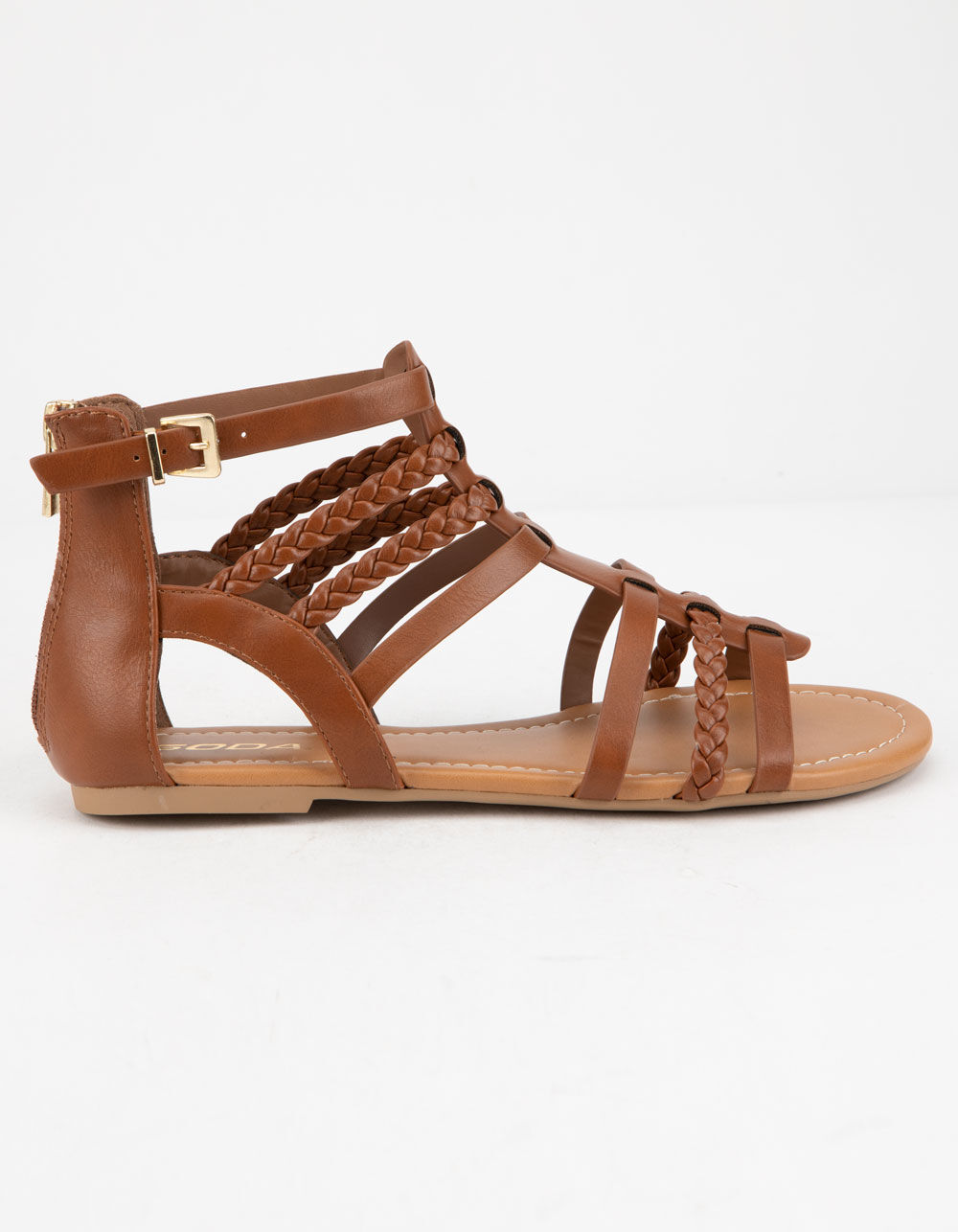 SODA Braid Back Zip Tan Womens Gladiator Sandals image number 1