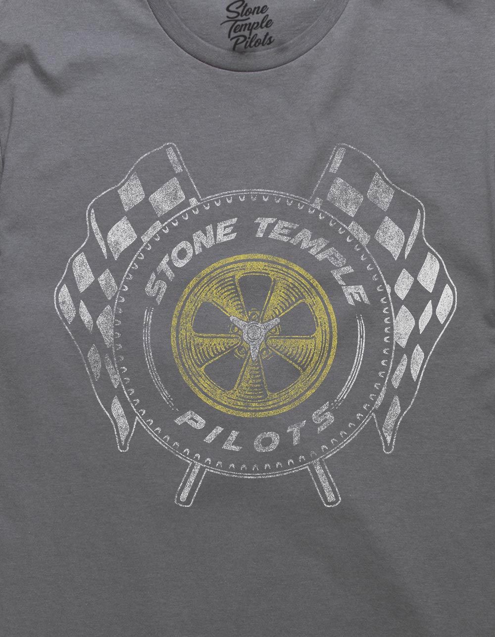 STONE TEMPLE PILOTS Checkered Flags Distressed Unisex Tee - CHARCOAL