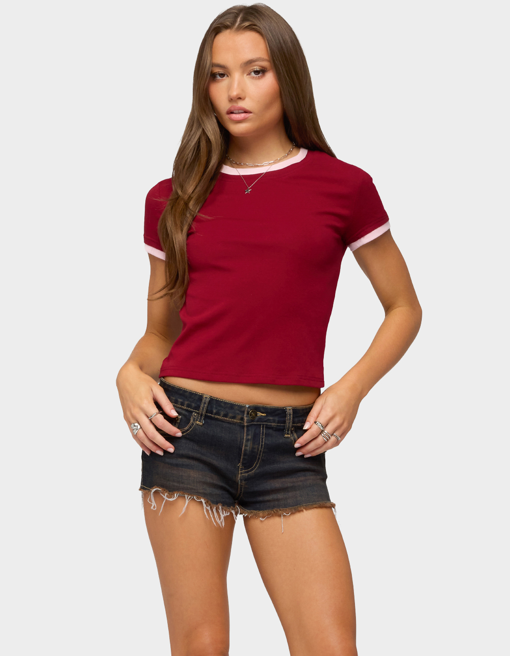 EDIKTED Opaline Contrast Tee - DK RED