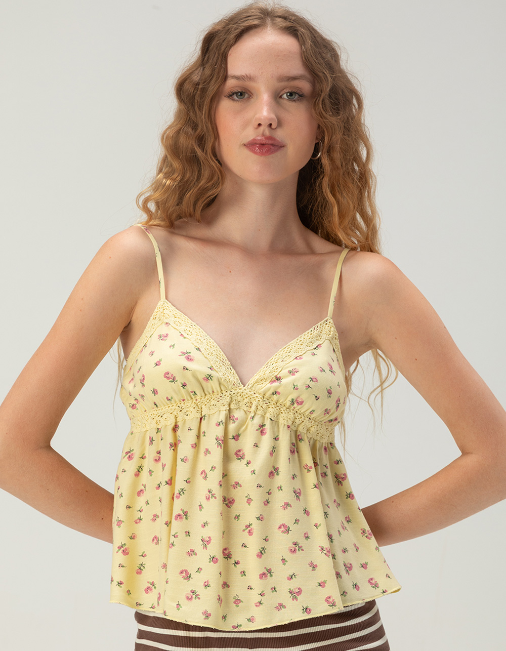 RSQ Womens Floral Babydoll Top - YELLOW COMBO