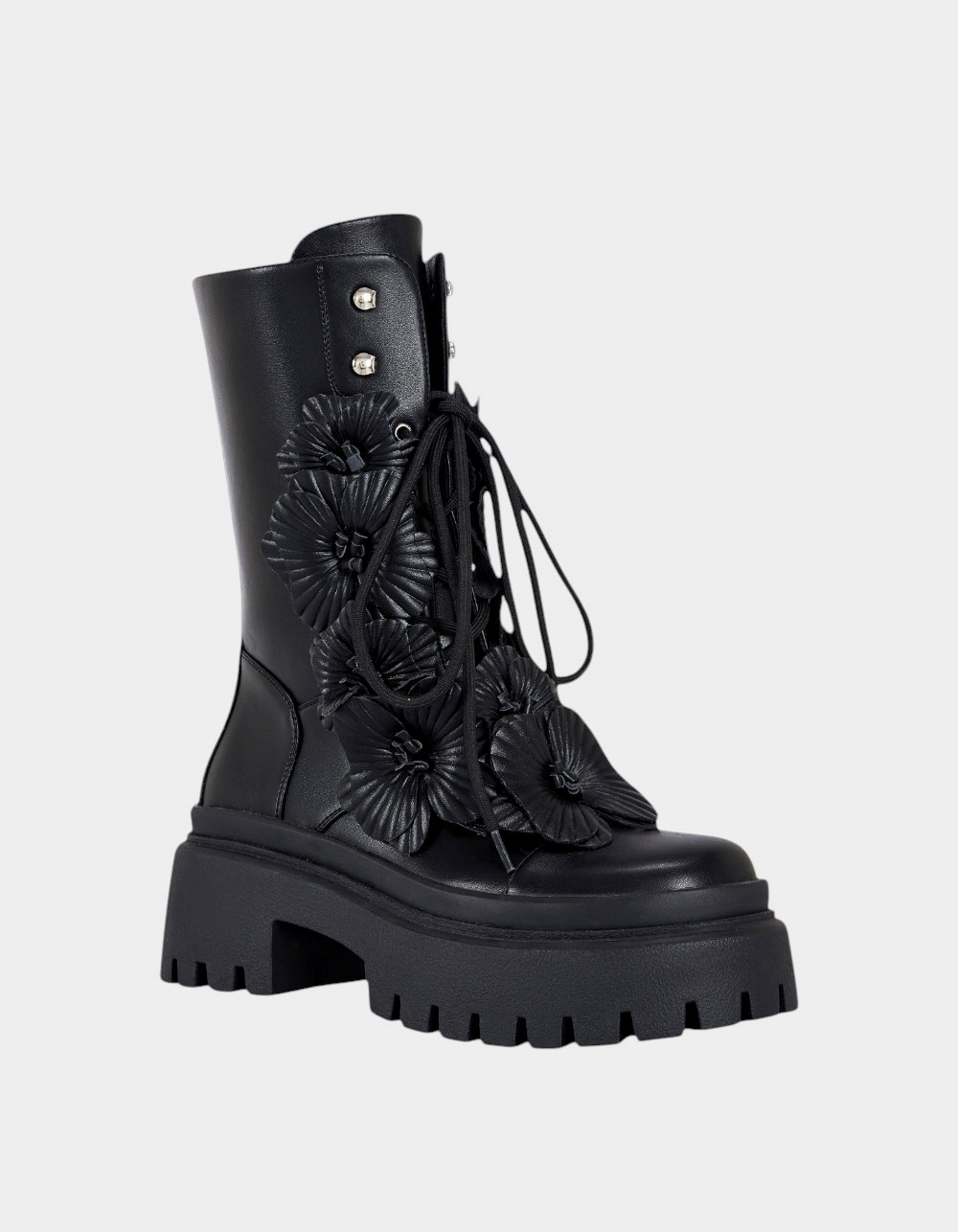AZALEA WANG Devoir 3D Flower Womens Combat Boots - BLACK