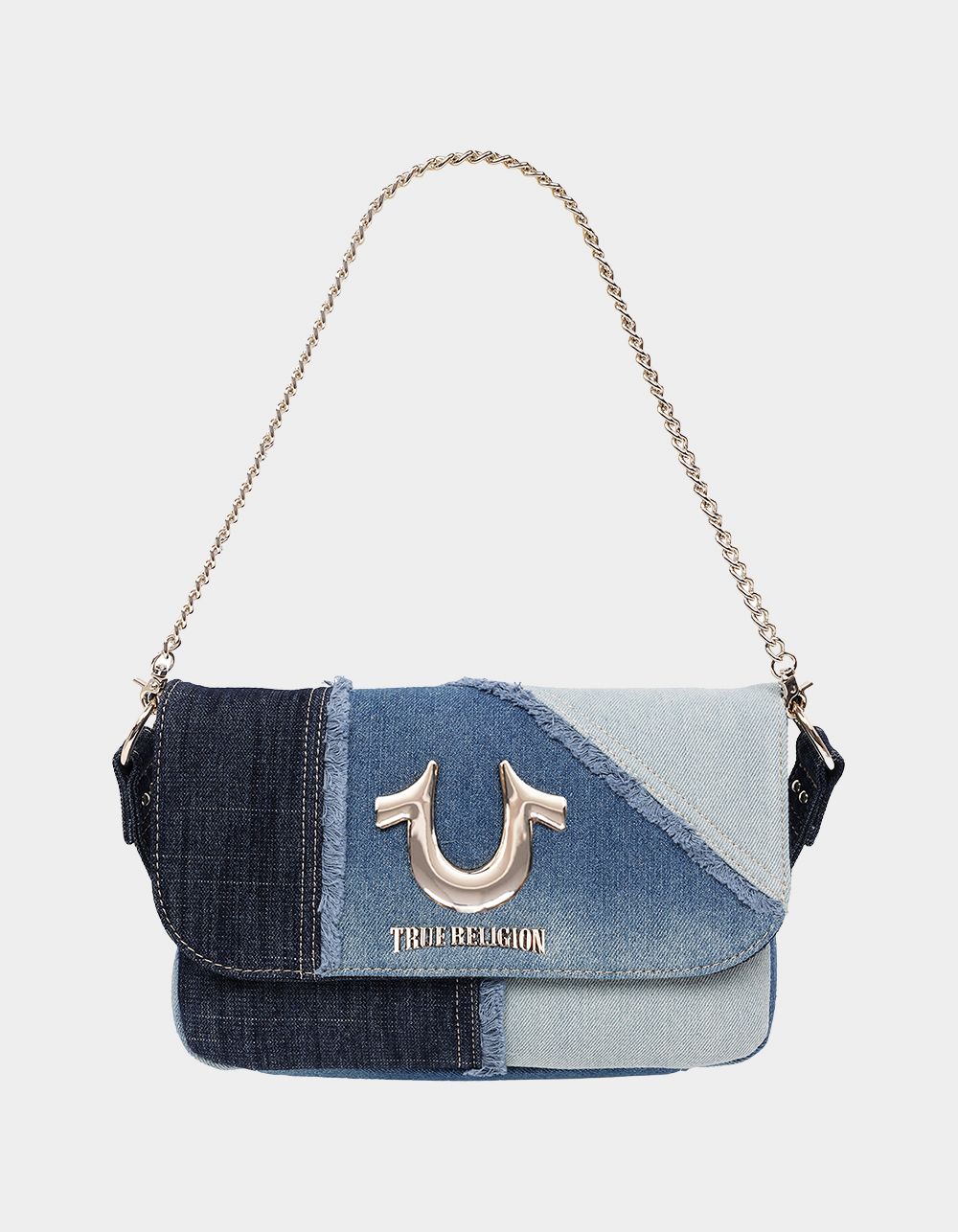 TRUE RELIGION Frayed Denim Horseshoe Hobo Bag - DENIM