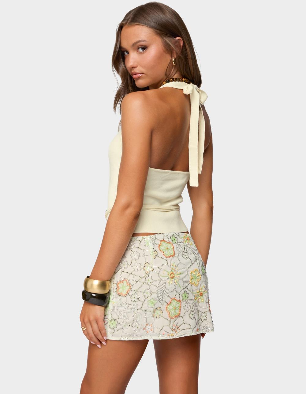 EDIKTED Kez Belted Knit Halter Top