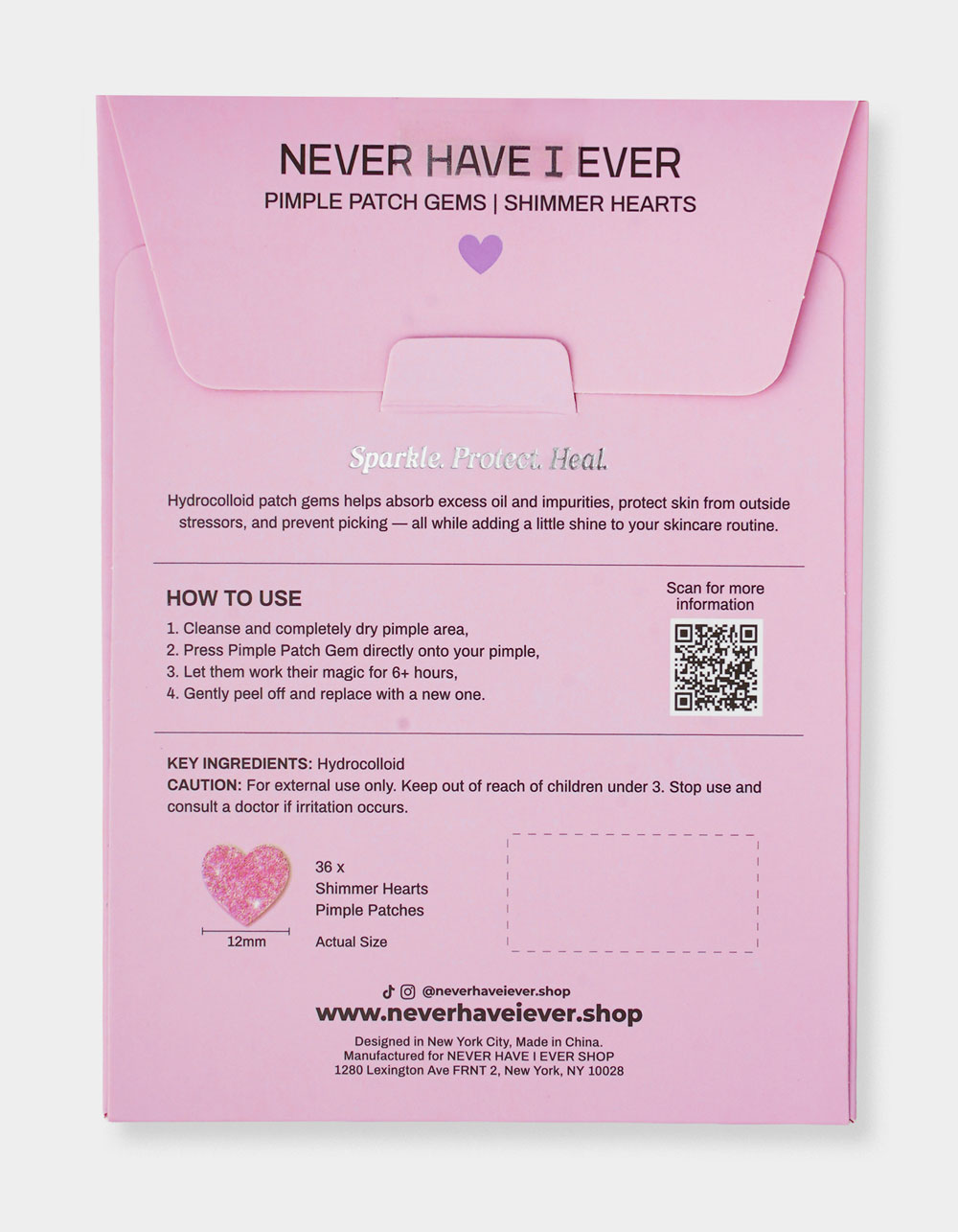 NEVER HAVE I EVER Shimmer Hearts Pimple Patch Gems - PINK