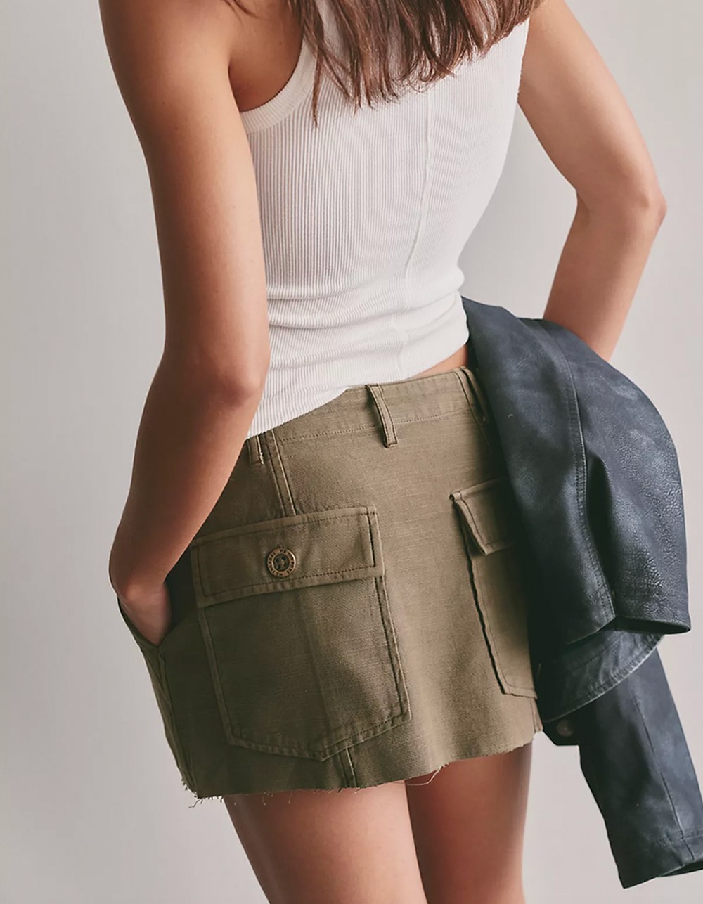FREE PEOPLE Riverfront Surplus Womens Mini Skirt - OLIVE