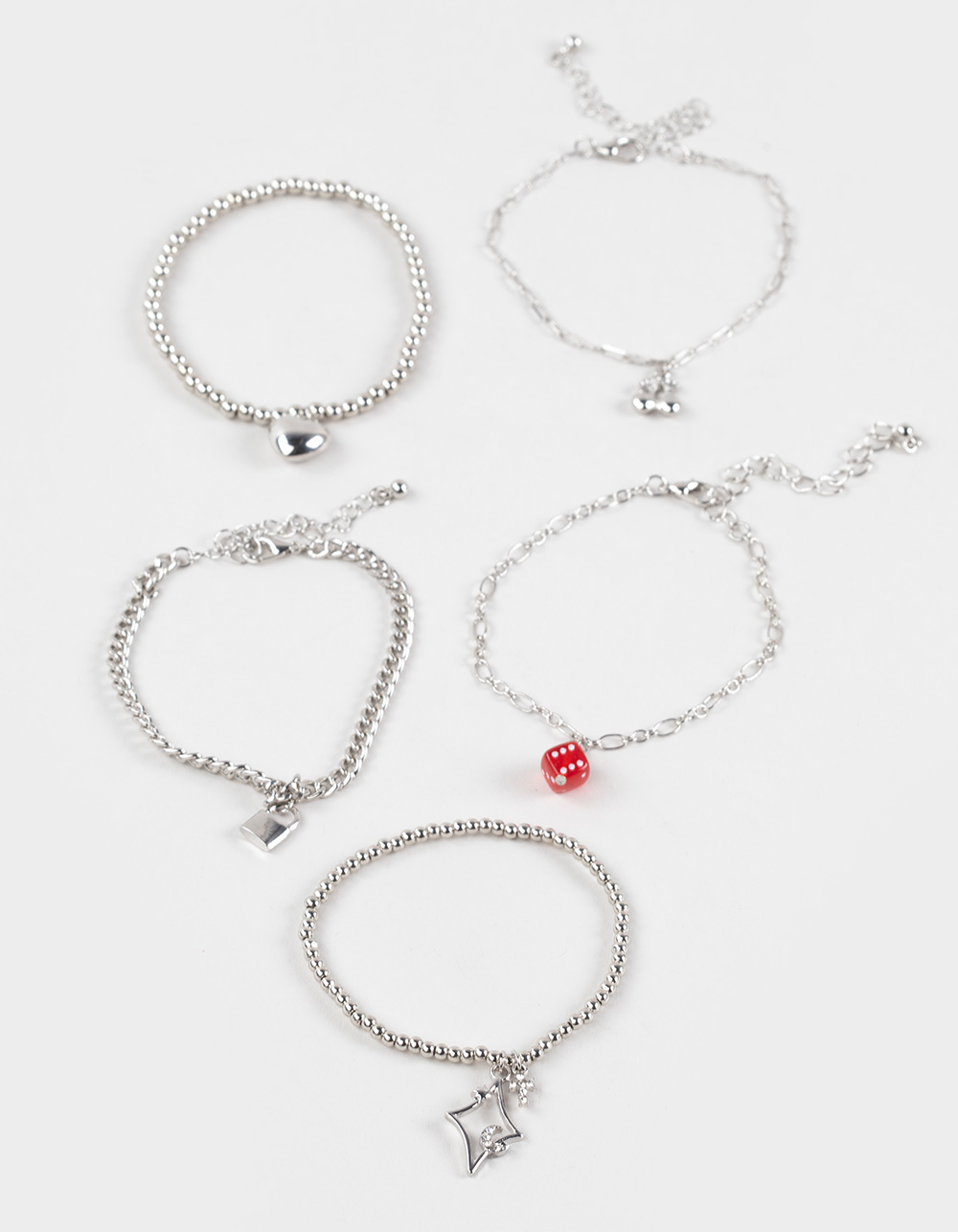 FULL TILT Dice/Cherry/Heart Bracelet Set - SILVER