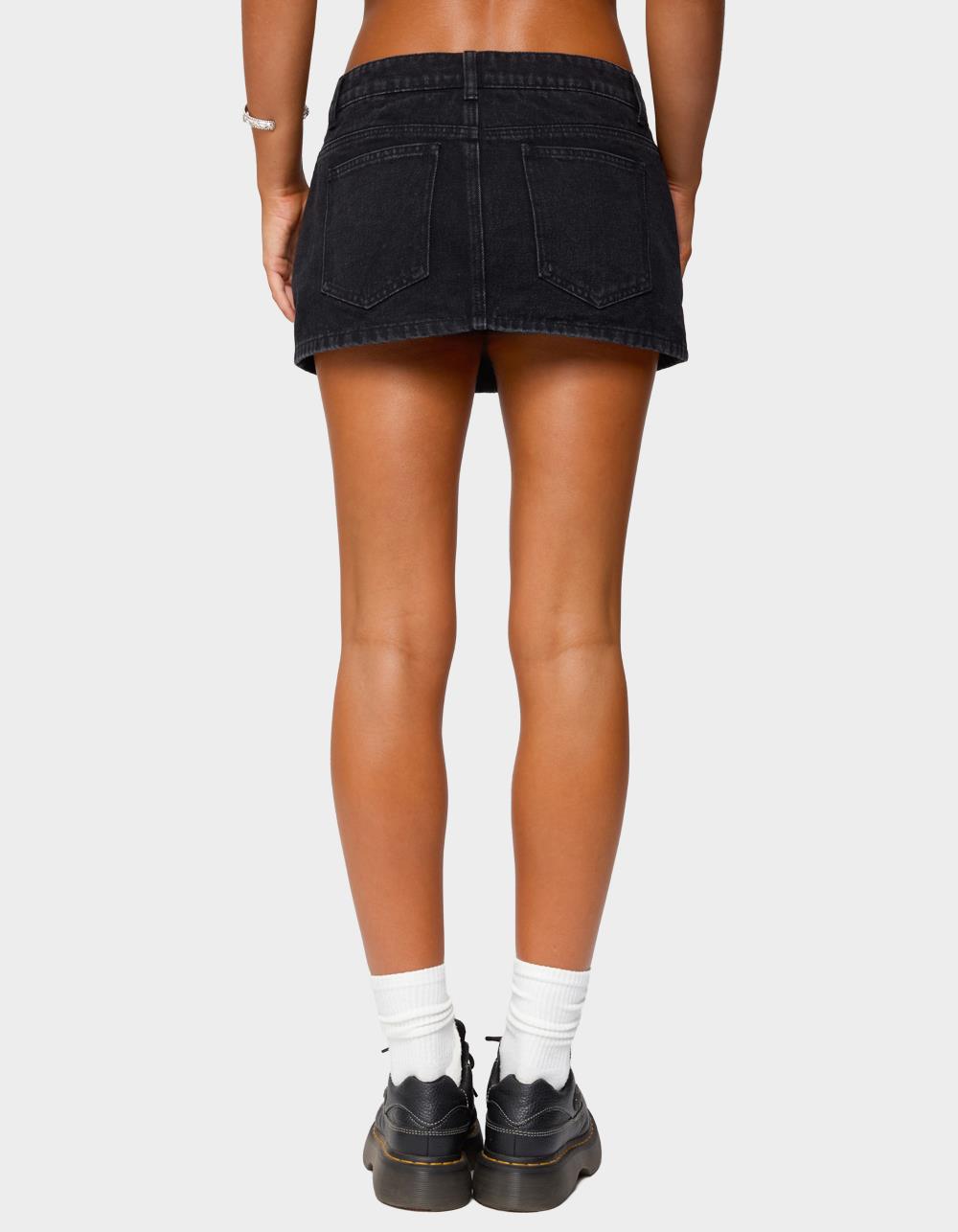 EDIKTED Ziggie Tie Front Denim Mini Skort - BLACK