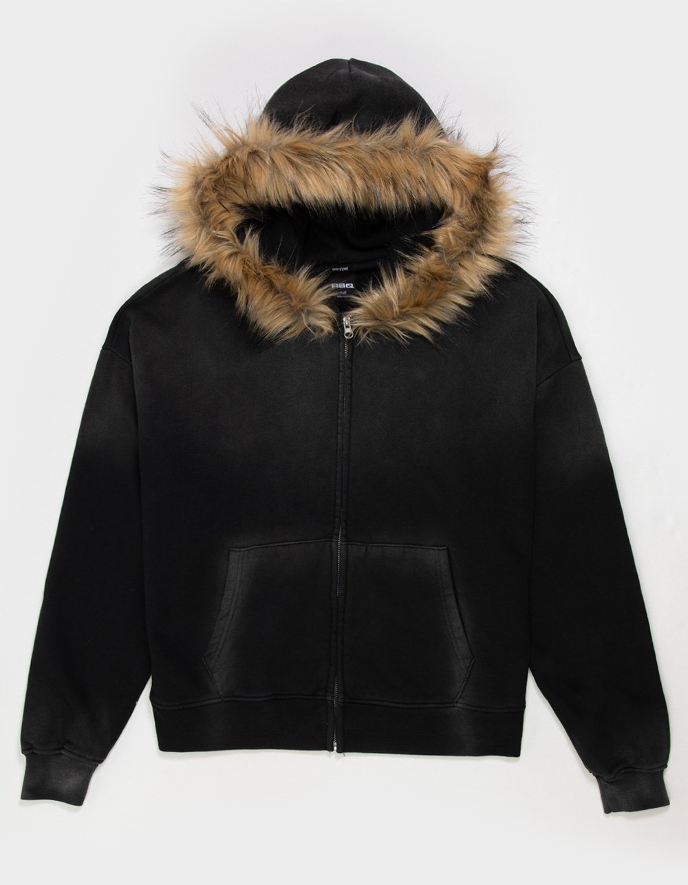 RSQ Mens Fur Trim Oversized Zip-Up Hoodie - BLACK