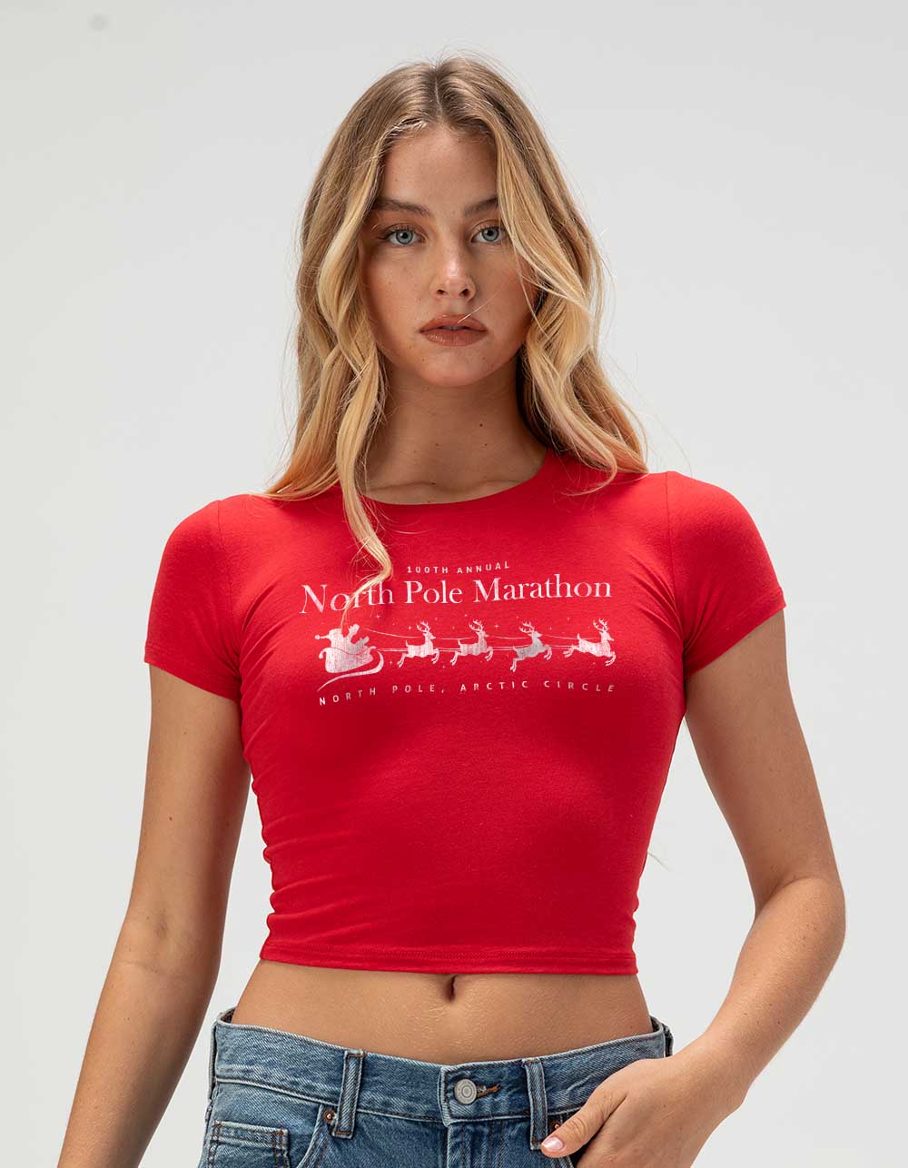 NORTH POLE Marathon Womens Baby Tee - RED