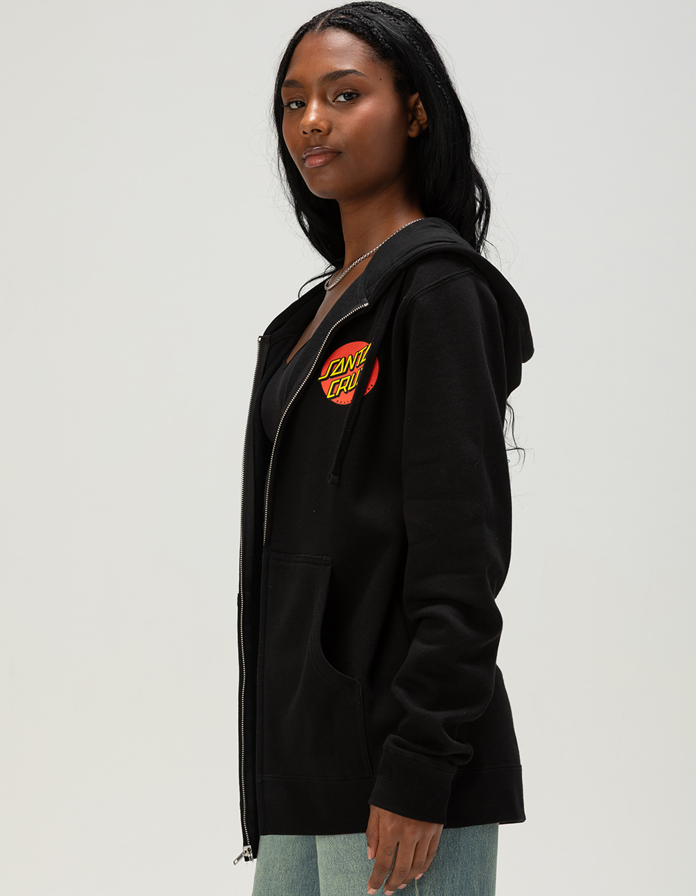 SANTA CRUZ Classic Dot Womens Zip-Up Hoodie - BLACK