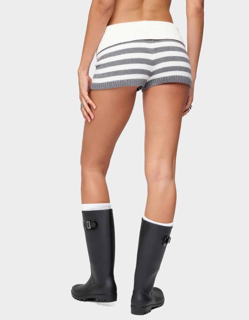 EDIKTED Saphi Striped Foldover Knit Shorts - GRAY