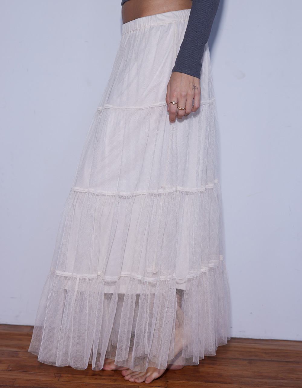 WEST OF MELROSE Tulle Tiered Womens Maxi Skirt - CREAM