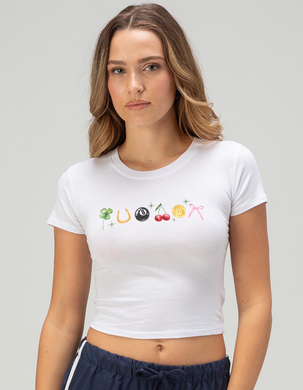 ELEMENTS Lucky Icons Womens Baby Tee - WHITE