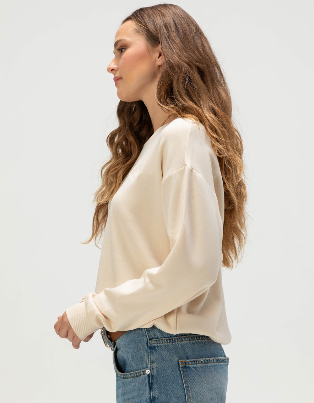 ROXY Surfing By Moonlight Womens Lightweight Crewneck Sweatshirt - OFF WHITE